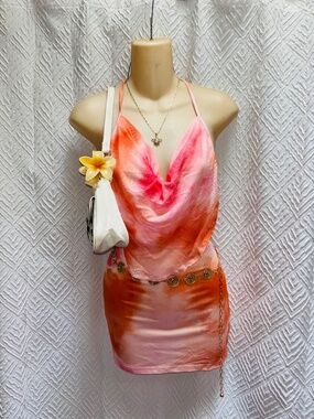 Pink and orange hawaiian tropical beach dress cheap